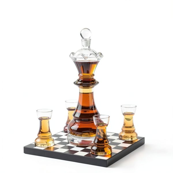 Chess Gift Decanter Set by The Wine Savant - Queen Chess Decanter 750ml 12" H With 4 Rook Shot Glasses 4oz - Queen's Gambit, Chess Player Gifts, Whiskey, Wine Lovers Gifts for Dad, Him, Her, Men-6
