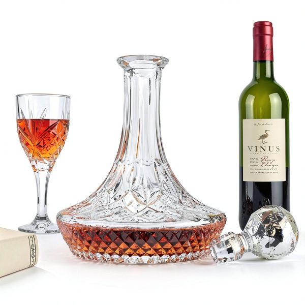 KANARS Wine Decanter Carafe, Hand-Blown Red Wine Decanter Aerator 1250ml/42oz, Crystal Liquor Wine Pitcher with Stopper for Home Bar Dinner-3