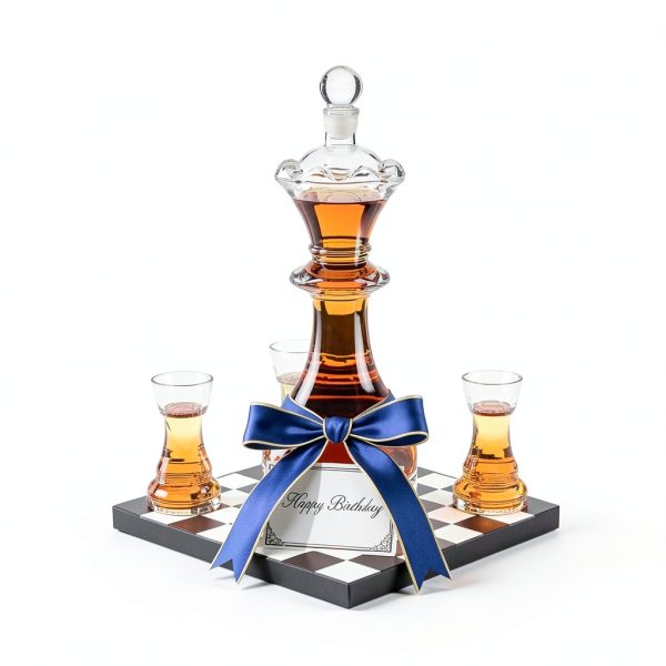 Chess Gift Decanter Set by The Wine Savant - Queen Chess Decanter 750ml 12" H With 4 Rook Shot Glasses 4oz - Queen's Gambit, Chess Player Gifts, Whiskey, Wine Lovers Gifts for Dad, Him, Her, Men-5