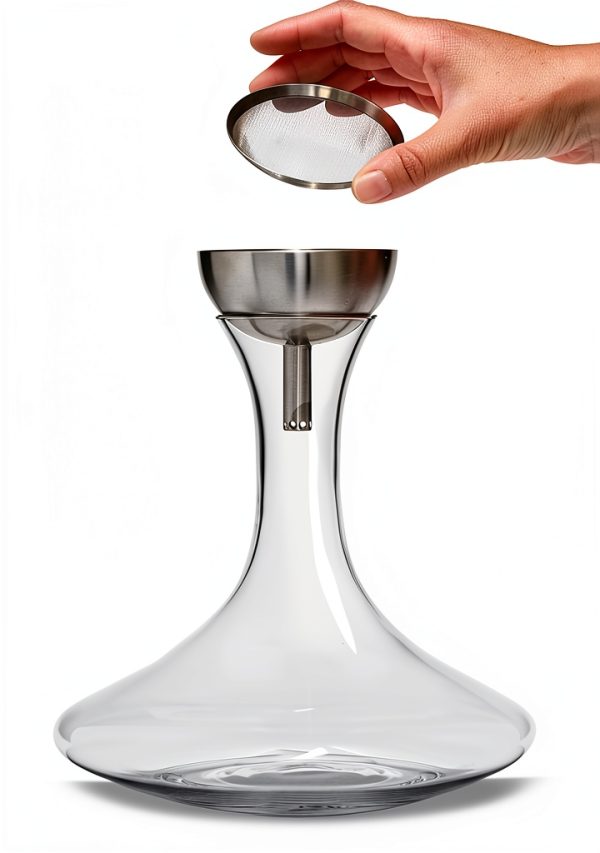 Houdini Wine Decanter with Wine Shower Funnel and Sediment Strainer, Off-White, 10-Inch - ,Glass/Stainless-2
