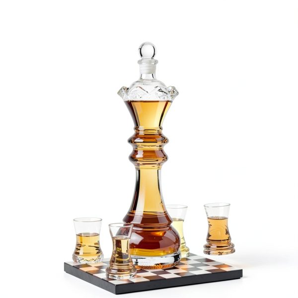 Chess Gift Decanter Set by The Wine Savant - Queen Chess Decanter 750ml 12" H With 4 Rook Shot Glasses 4oz - Queen's Gambit, Chess Player Gifts, Whiskey, Wine Lovers Gifts for Dad, Him, Her, Men-2