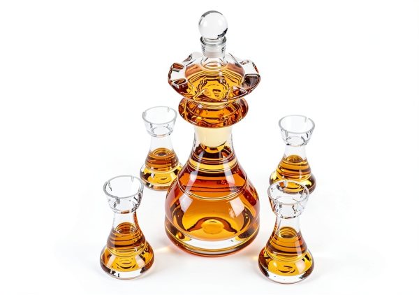 Chess Gift Decanter Set by The Wine Savant - Queen Chess Decanter 750ml 12" H With 4 Rook Shot Glasses 4oz - Queen's Gambit, Chess Player Gifts, Whiskey, Wine Lovers Gifts for Dad, Him, Her, Men-7