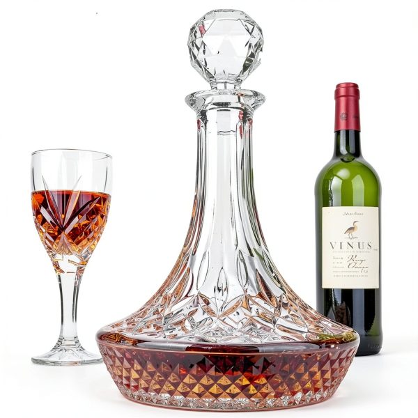 KANARS Wine Decanter Carafe, Hand-Blown Red Wine Decanter Aerator 1250ml/42oz, Crystal Liquor Wine Pitcher with Stopper for Home Bar Dinner-4