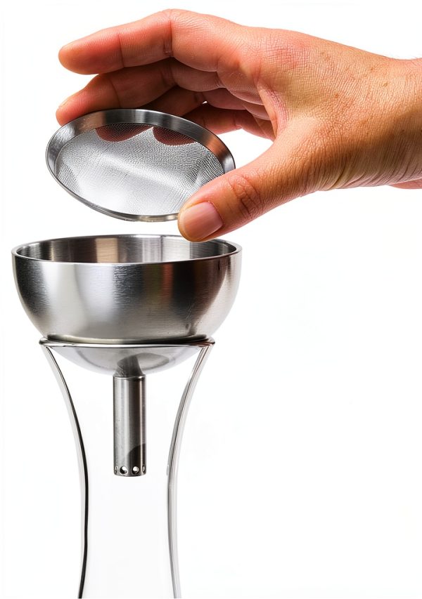 Houdini Wine Decanter with Wine Shower Funnel and Sediment Strainer, Off-White, 10-Inch - ,Glass/Stainless-3