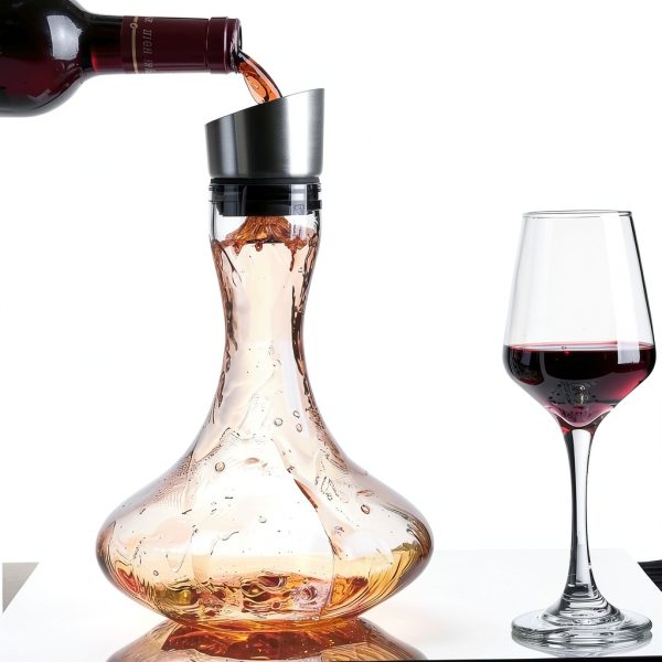 Hand Blown Wine Decanter with Aerator, 1300ml/44oz Red Wine Decanter, Crystal Wine Carafe with Stainless Steel Pour Lid and Filter, Elegant Design Easy Pour, Wine Aerator Wine Gifts-5