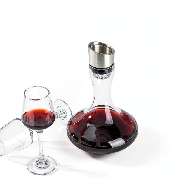 Hand Blown Wine Decanter with Aerator, 1300ml/44oz Red Wine Decanter, Crystal Wine Carafe with Stainless Steel Pour Lid and Filter, Elegant Design Easy Pour, Wine Aerator Wine Gifts-4