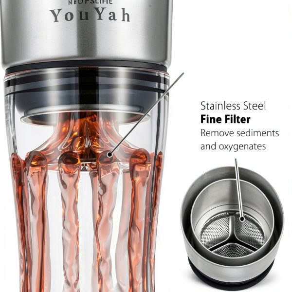 Wine Decanter YouYah 1400ml Hand Blown Lead-Free Crystal with Aerator-1