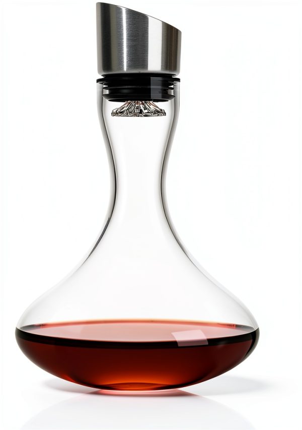 Hand Blown Wine Decanter with Aerator, 1300ml/44oz Red Wine Decanter, Crystal Wine Carafe with Stainless Steel Pour Lid and Filter, Elegant Design Easy Pour, Wine Aerator Wine Gifts-2