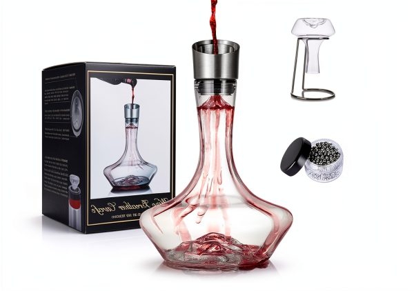 YouYah Iceberg Wine Decanter Set with Aerator Filter,Drying Stand and Cleaning Beads,Red Wine Carafe,Wine Aerator,Wine Gift,100% Hand Blown Lead-free Crystal Glass (1400ML)-0