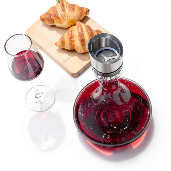 Hand Blown Wine Decanter with Aerator, 1300ml/44oz Red Wine Decanter, Crystal Wine Carafe with Stainless Steel Pour Lid and Filter, Elegant Design Easy Pour, Wine Aerator Wine Gifts-6