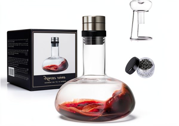YouYah Wine Decanter Set,Red Wine Carafe with Drying Stand,Cleaning Beads and Aerator Lid,Crystal Glass,Wine Aerator,100% Hand-blown,Wine Gifts for Men (1300ML)-0