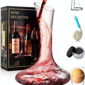 YouYah Wine Decanter Set with Stand, Stopper & Brush – 1200ml Crystal-0