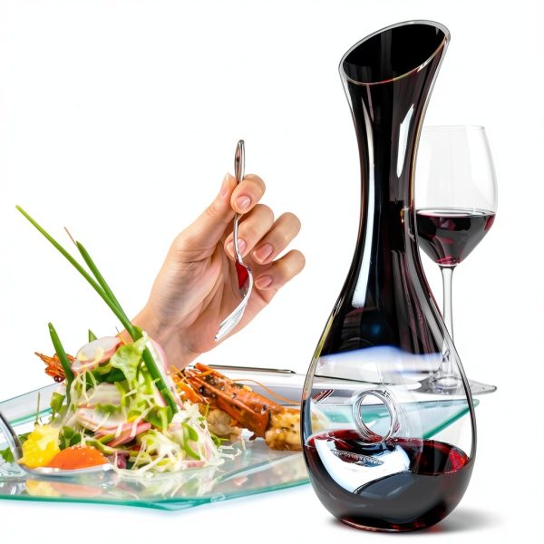 NUTRIUPS Wine Decanter with Stopper, Hand Blown Wine Carafe, Pierced Decorative Snail Decanter with Brush-2