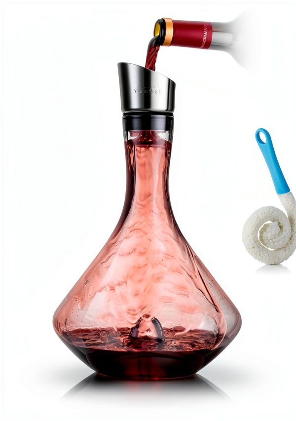Wine Decanter YouYah 1400ml Hand Blown Lead-Free Crystal with Aerator-0