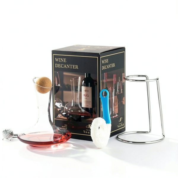 YouYah Wine Decanter Set with Stand, Stopper & Brush – 1200ml Crystal-2
